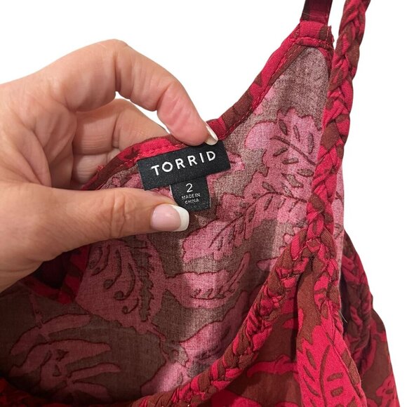 Torrid Womens Red & Pink Floral Print Adjustable Strap Camisole Top Size 2 - Picture 4 of 6